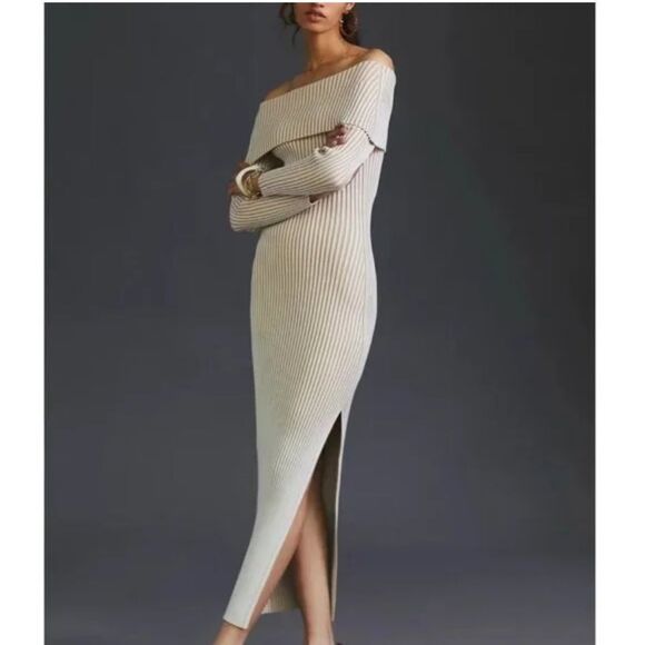 Anthropologie Dresses & Skirts - By Anthropologie Striped Cream Knit Dress Size M